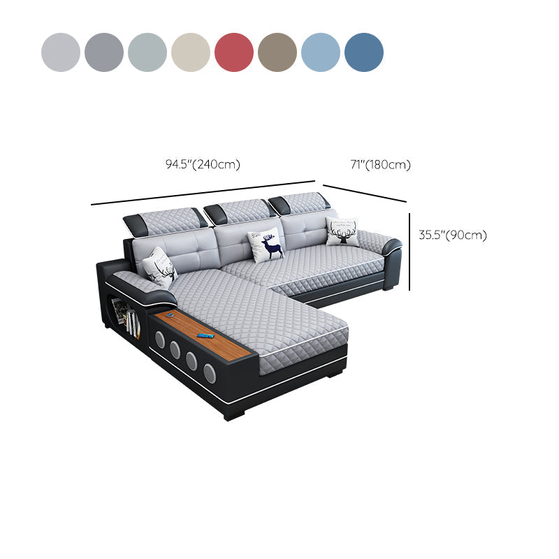 Sofá seccional de cuero de campo sintético francés con brazos de almohada