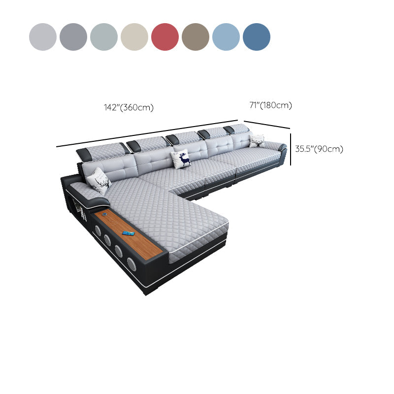 Sofá seccional de cuero de campo sintético francés con brazos de almohada