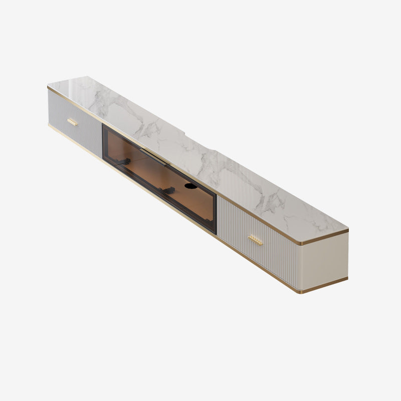 Glam Stone TV Console Wall-mounted Media Console TV Stand for Living Room 79"L x 10"W x 9"H White Clearhalo 'furn' 'furn_tv_stands_entertainment_centers' 'Furniture' 'Living Room Furniture' 'TV Stands & Entertainment Centers' 'TV Stands & Media Storage Furniture' 'tv_stands_entertainment_centers' 6562351