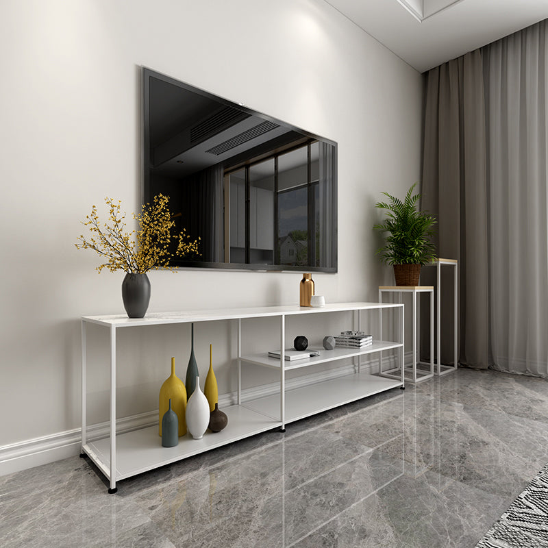 Industrial Metal TV Stand Console Open Storage TV Media Stand for Living Room 59"L x 13"W x 20"H White Cabinet Not Included Clearhalo 'furn' 'furn_tv_stands_entertainment_centers' 'Furniture' 'Living Room Furniture' 'TV Stands & Entertainment Centers' 'TV Stands & Media Storage Furniture' 'tv_stands_entertainment_centers' 6562461
