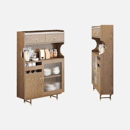 Contemporary Glass Doors Dining Hutch Ash Storage Cabinet for Dining Room 35.4"L x 7.9"W x 45.7"H Nut-Brown Clearhalo 'Display & China Cabinets' 'display_china_cabinets' 'furn' 'furn_display_china_cabinets' 'Furniture' 'Kitchen & Dining Furniture' 6562487