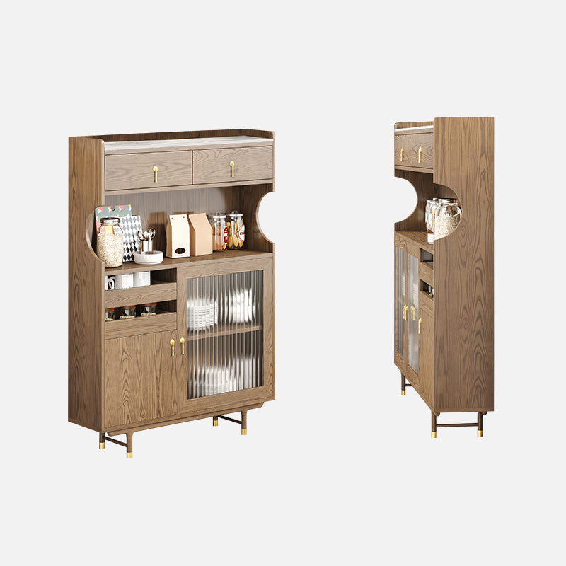 Contemporary Glass Doors Dining Hutch Ash Storage Cabinet for Dining Room 35"L x 12"W x 46"H Nut-Brown Clearhalo 'Display & China Cabinets' 'display_china_cabinets' 'furn' 'furn_display_china_cabinets' 'Furniture' 'Kitchen & Dining Furniture' 6562488