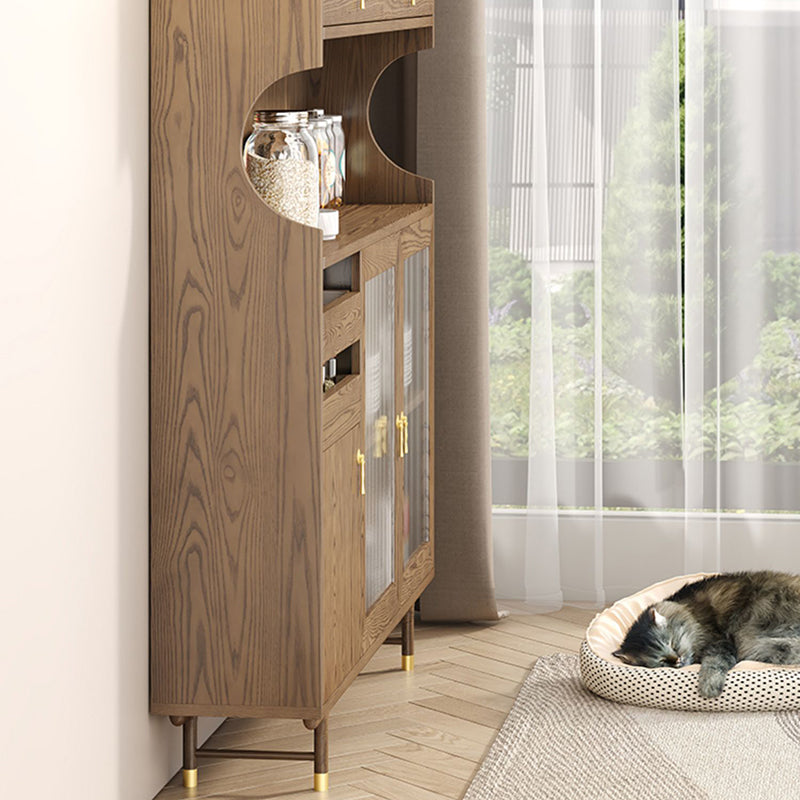 Contemporary Glass Doors Dining Hutch Ash Storage Cabinet for Dining Room Clearhalo 'Display & China Cabinets' 'display_china_cabinets' 'furn' 'furn_display_china_cabinets' 'Furniture' 'Kitchen & Dining Furniture' 6562491