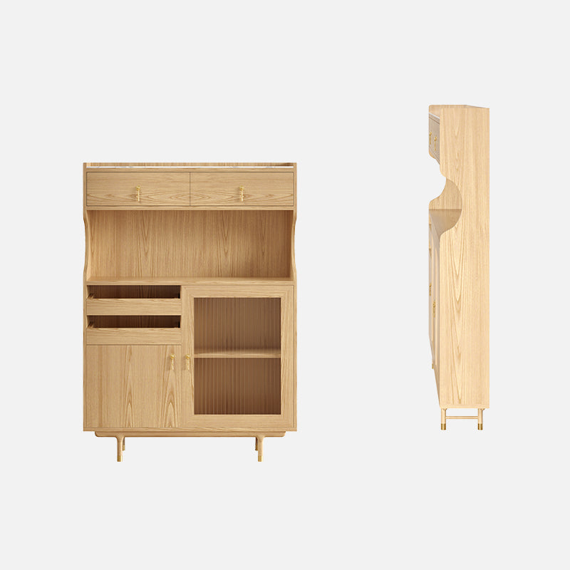 Contemporary Glass Doors Dining Hutch Ash Storage Cabinet for Dining Room 35.4"L x 7.9"W x 45.7"H Natural Clearhalo 'Display & China Cabinets' 'display_china_cabinets' 'furn' 'furn_display_china_cabinets' 'Furniture' 'Kitchen & Dining Furniture' 6562494