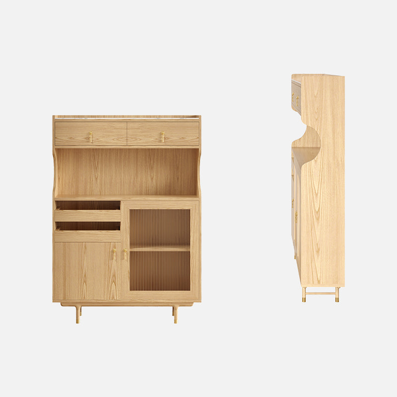 Contemporary Glass Doors Dining Hutch Ash Storage Cabinet for Dining Room 35"L x 12"W x 46"H Natural Clearhalo 'Display & China Cabinets' 'display_china_cabinets' 'furn' 'furn_display_china_cabinets' 'Furniture' 'Kitchen & Dining Furniture' 6562497