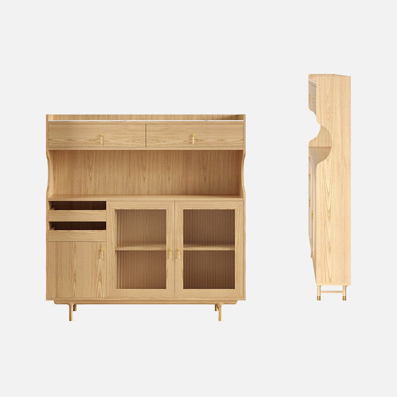 Contemporary Glass Doors Dining Hutch Ash Storage Cabinet for Dining Room 47"L x 8"W x 46"H Natural Clearhalo 'Display & China Cabinets' 'display_china_cabinets' 'furn' 'furn_display_china_cabinets' 'Furniture' 'Kitchen & Dining Furniture' 6562499