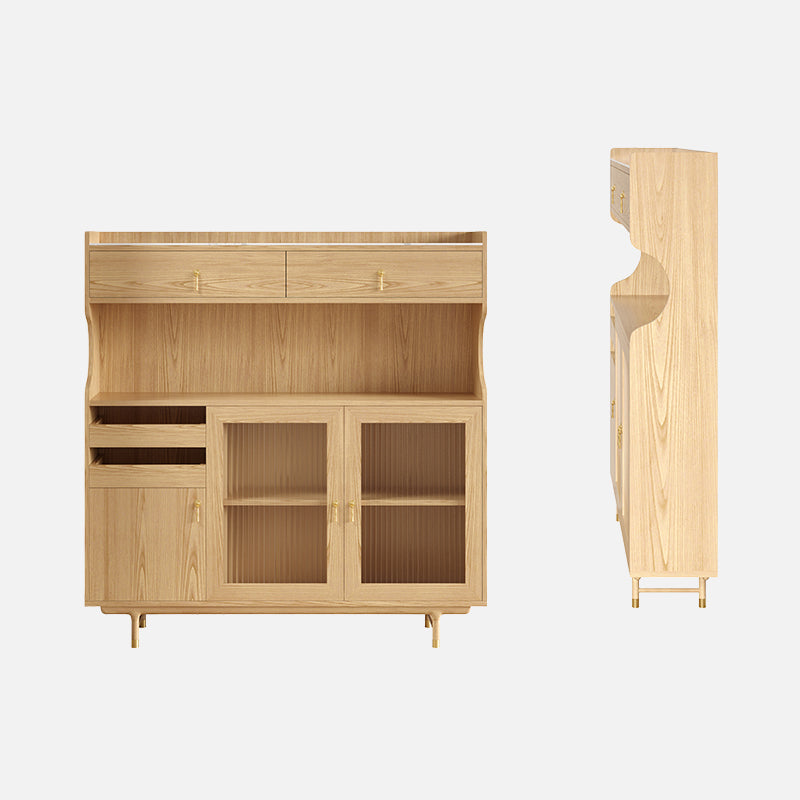 Contemporary Glass Doors Dining Hutch Ash Storage Cabinet for Dining Room 47.2"L x 11.8"W x 45.7"H Natural Clearhalo 'Display & China Cabinets' 'display_china_cabinets' 'furn' 'furn_display_china_cabinets' 'Furniture' 'Kitchen & Dining Furniture' 6562501