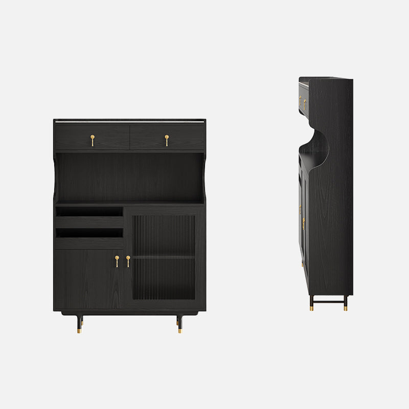 Contemporary Glass Doors Dining Hutch Ash Storage Cabinet for Dining Room 35"L x 12"W x 46"H Black Clearhalo 'Display & China Cabinets' 'display_china_cabinets' 'furn' 'furn_display_china_cabinets' 'Furniture' 'Kitchen & Dining Furniture' 6562505