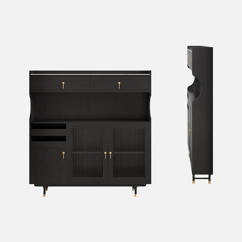 Contemporary Glass Doors Dining Hutch Ash Storage Cabinet for Dining Room 47"L x 8"W x 46"H Black Clearhalo 'Display & China Cabinets' 'display_china_cabinets' 'furn' 'furn_display_china_cabinets' 'Furniture' 'Kitchen & Dining Furniture' 6562506