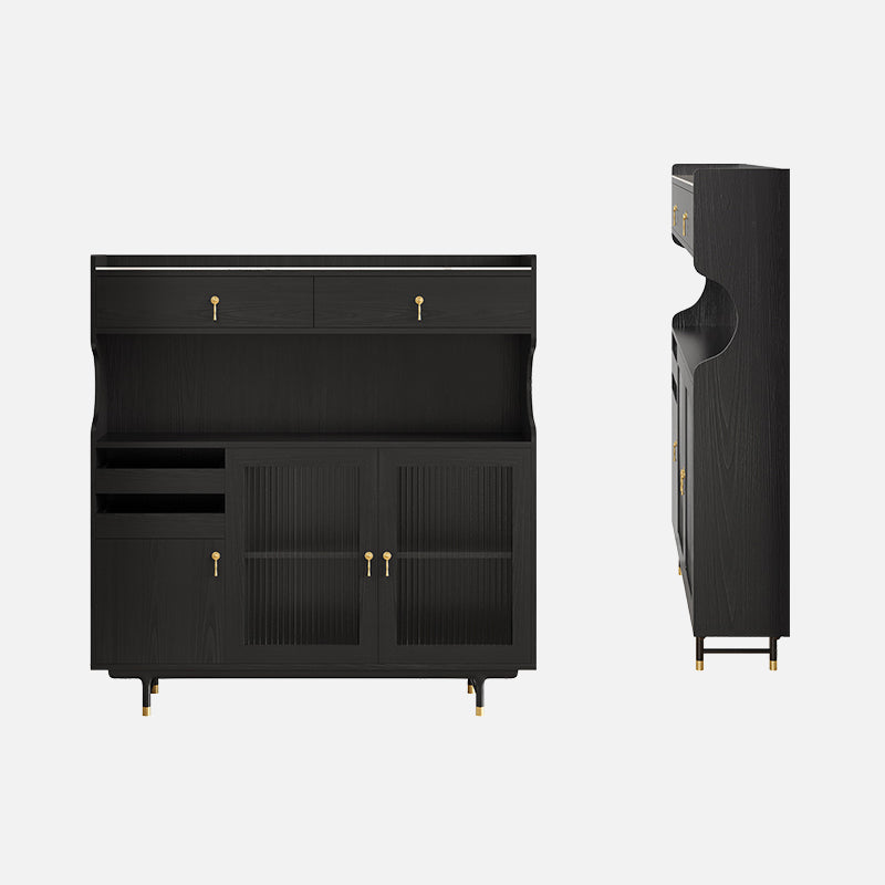 Contemporary Glass Doors Dining Hutch Ash Storage Cabinet for Dining Room 47.2"L x 11.8"W x 45.7"H Black Clearhalo 'Display & China Cabinets' 'display_china_cabinets' 'furn' 'furn_display_china_cabinets' 'Furniture' 'Kitchen & Dining Furniture' 6562507
