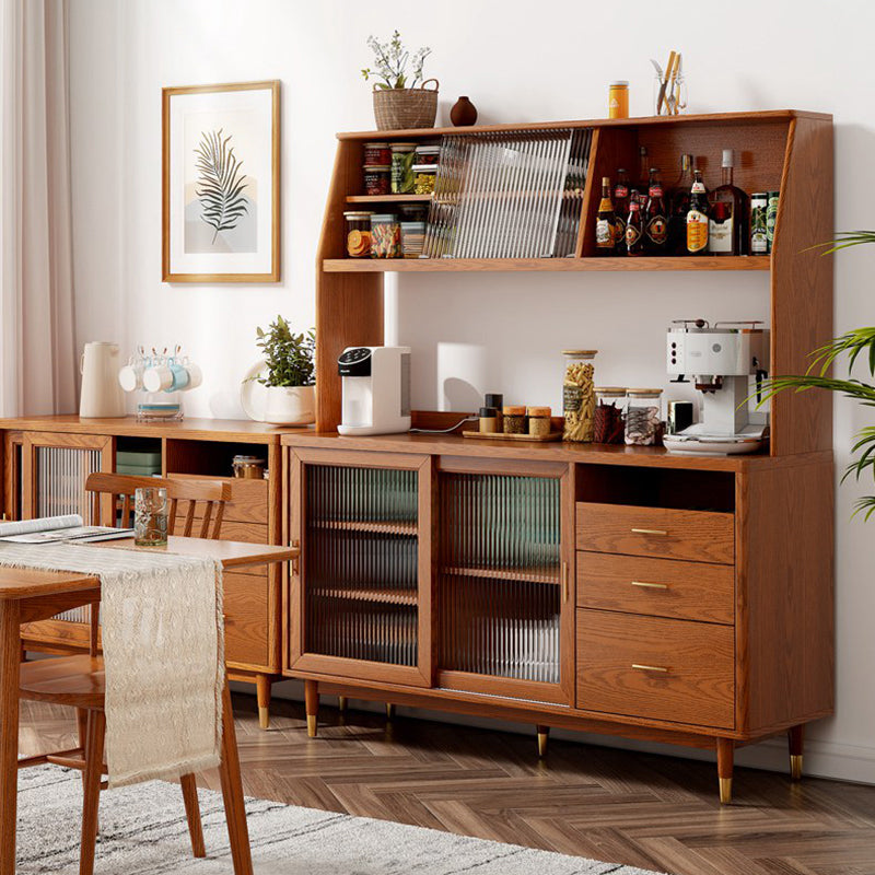 Moderne Poplar Dining Hutch Glass Deuren Display Cabinet met deuren voor eetkamer