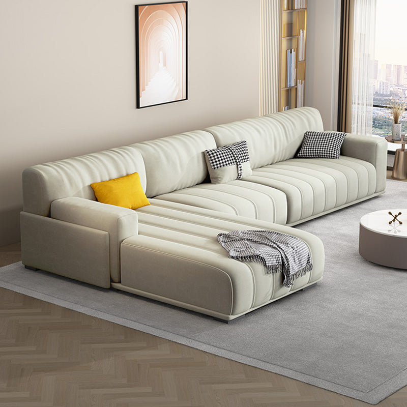 Fabric Square Arm Sofa with Pillows Standard Seating in White