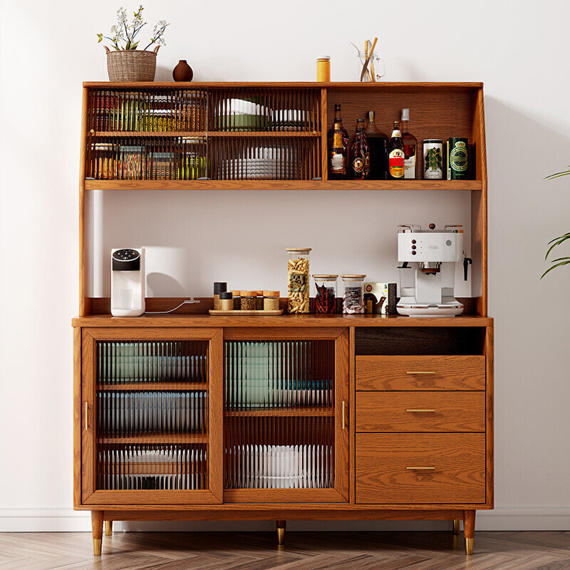 Moderne Poplar Dining Hutch Glass Deuren Display Cabinet met deuren voor eetkamer