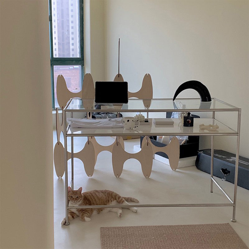 Bureau de bureau en verre moderne de 31,5 pouces de haut avec des jambes en acier inoxydable