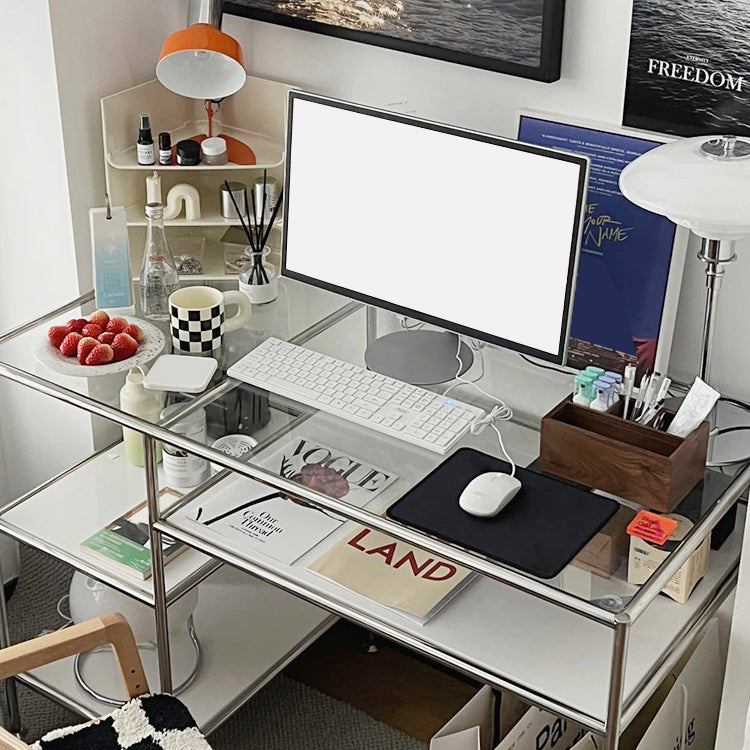 Bureau de bureau en verre moderne de 31,5 pouces de haut avec des jambes en acier inoxydable