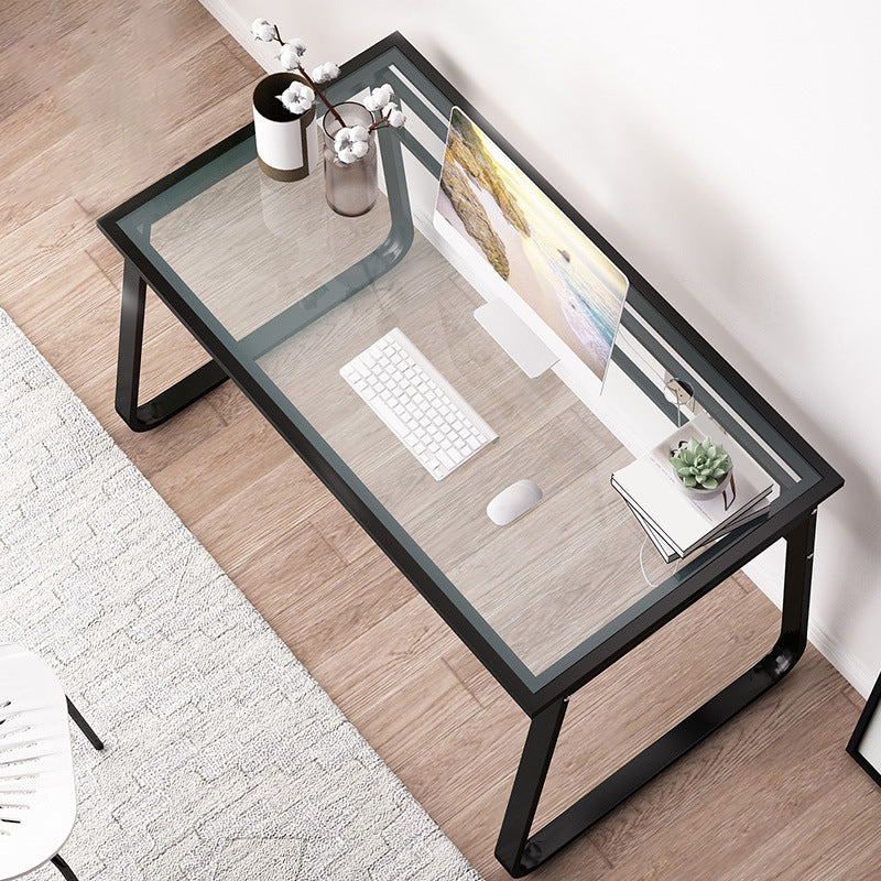 Modern Glass Top Office Desk 28.54" Tall Rectangular Writing Desk 39.4"L x 23.6"W x 28.5"H Black White Clear Clearhalo 'furn' 'furn_office_desk' 'Furniture' 'Office Desks' 'Office Furniture' 'office_desk' 6564451