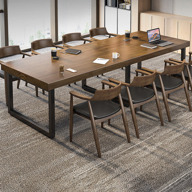 Industrial Solid Wood Office Desk Sled Base 29.53" Tall Writing Desk 141.7"L x 47.2"W x 29.5"H Clearhalo 'furn' 'furn_office_desk' 'Furniture' 'Office Desks' 'Office Furniture' 'office_desk' 6564521