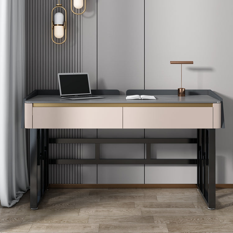Rectangular Contemporary Stone Writing Desk Bedroom Office Desk with Drawers 55"L x 20"W x 31"H Grey Clearhalo 'furn' 'furn_office_desk' 'Furniture' 'Office Desks' 'Office Furniture' 'office_desk' 6564581
