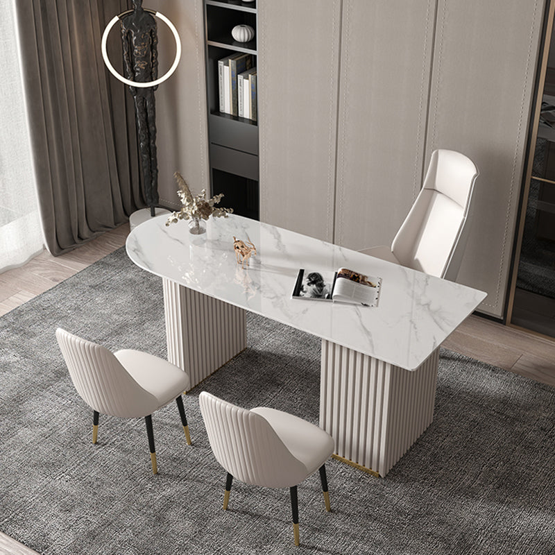 Escritorio de oficina de medio círculo de piedra Glam Stone 29.53 pulgadas de alto escritorio de escritura