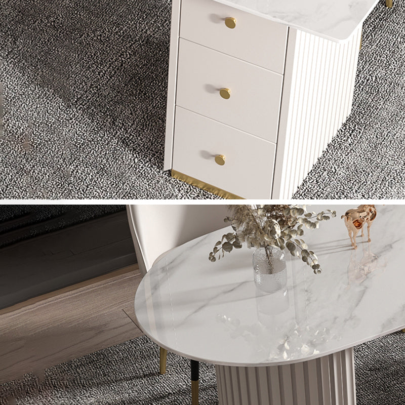 Escritorio de oficina de medio círculo de piedra Glam Stone 29.53 pulgadas de alto escritorio de escritura