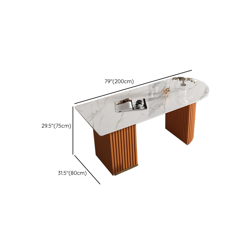 Escritorio de oficina de medio círculo de piedra Glam Stone 29.53 pulgadas de alto escritorio de escritura