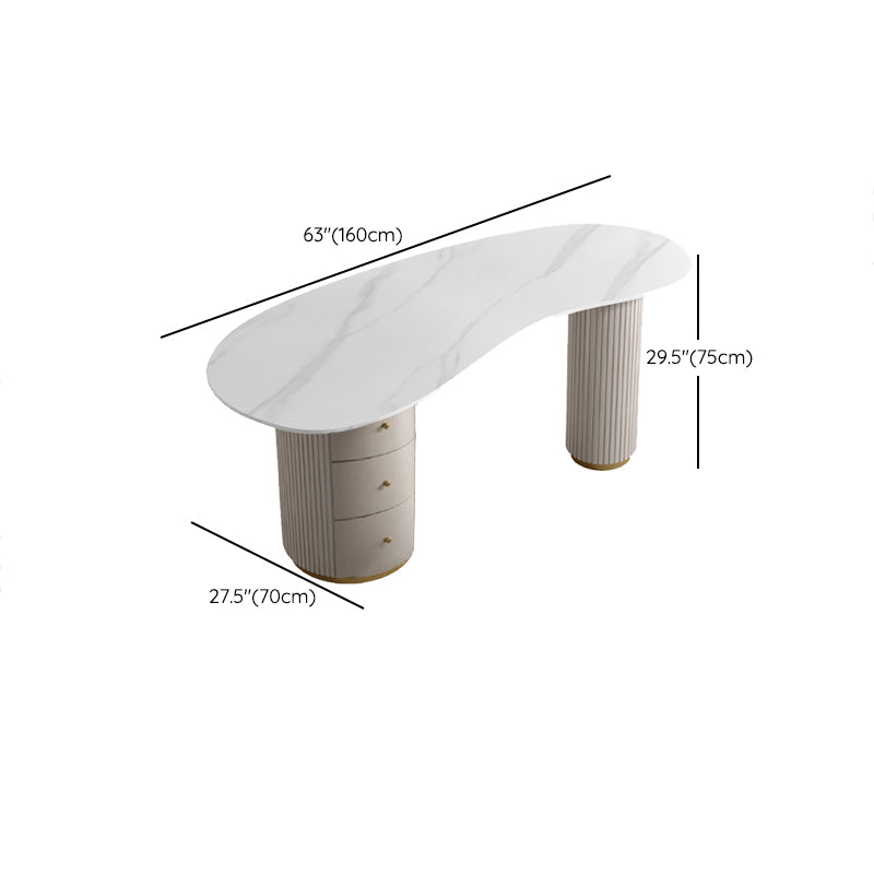 Escritorio de oficina de medio círculo de piedra Glam Stone 29.53 pulgadas de alto escritorio de escritura