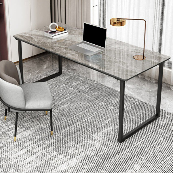 Industrial Stone Office Desk Sled Base Rectangular Writing Desk 63"L x 31.5"W x 29.5"H Grey White Clearhalo 'furn' 'furn_office_desk' 'Furniture' 'Office Desks' 'Office Furniture' 'office_desk' 6564870