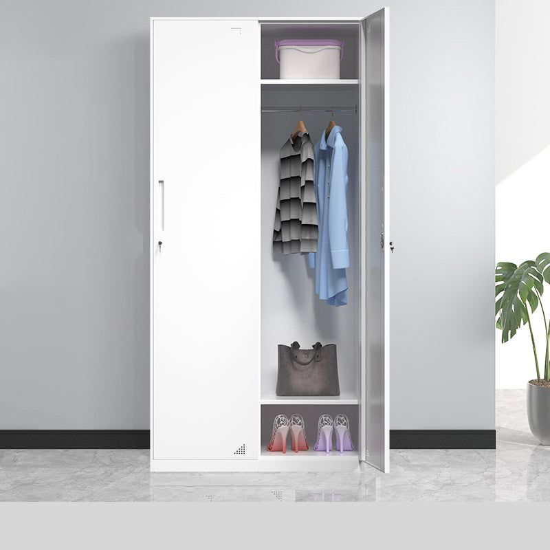 35.5"L x 19.5"W x 73"H White Wardrobe Armoire with Garment Rod Steel Wardrobe Cabinet 2 Clearhalo 'Armoires & Wardrobes' 'armoires_wardrobes' 'Bedroom Furniture' 'furn' 'furn_armoires_wardrobes' 'Furniture' 6564921
