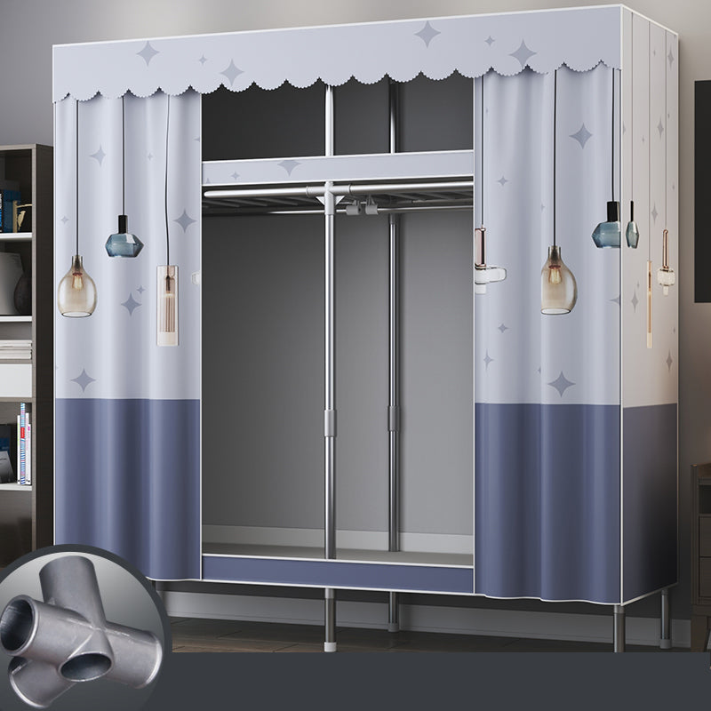 Contemporary Style Metal Wardrobe 2-Shelves Wardrobe Closet for Bedroom 50.4"L x 17.7"W x 67.7"H Blue Clearhalo 'Armoires & Wardrobes' 'armoires_wardrobes' 'Bedroom Furniture' 'furn' 'furn_armoires_wardrobes' 'Furniture' 6564956
