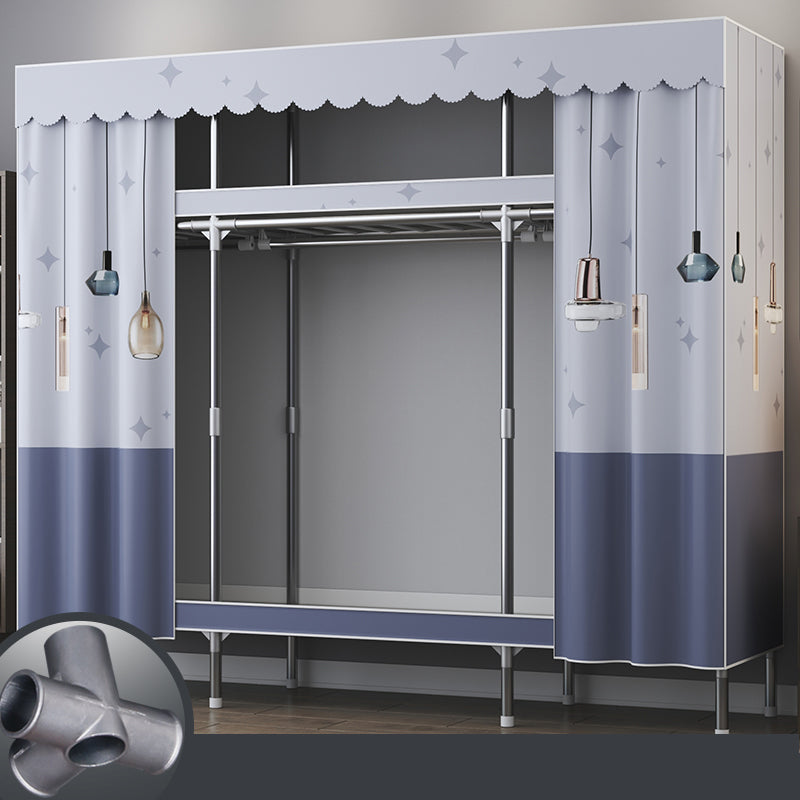 Contemporary Style Metal Wardrobe 2-Shelves Wardrobe Closet for Bedroom 59.1"L x 17.7"W x 67.7"H Blue Clearhalo 'Armoires & Wardrobes' 'armoires_wardrobes' 'Bedroom Furniture' 'furn' 'furn_armoires_wardrobes' 'Furniture' 6564957
