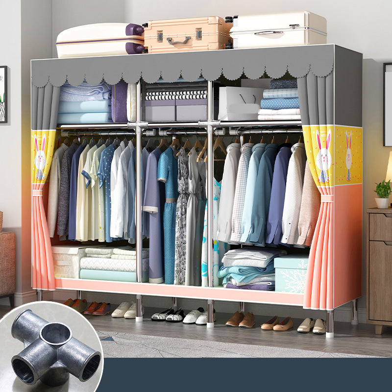 Matte Finish Wardrobe with Metal Frame Modern Storage Cabinet for Home