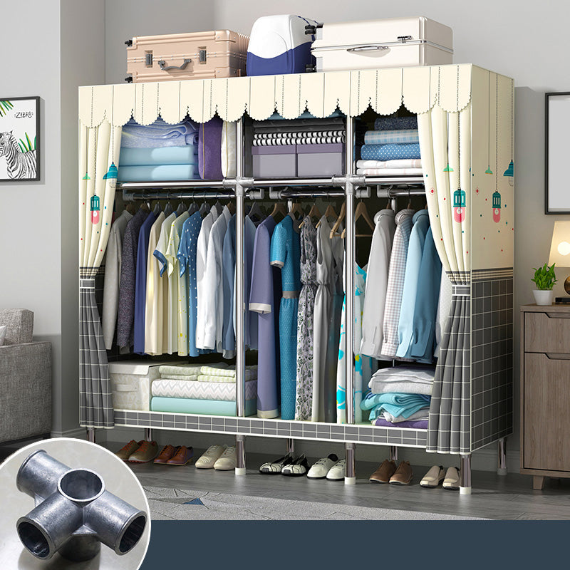 Matte Finish Wardrobe with Metal Frame Modern Storage Cabinet for Home