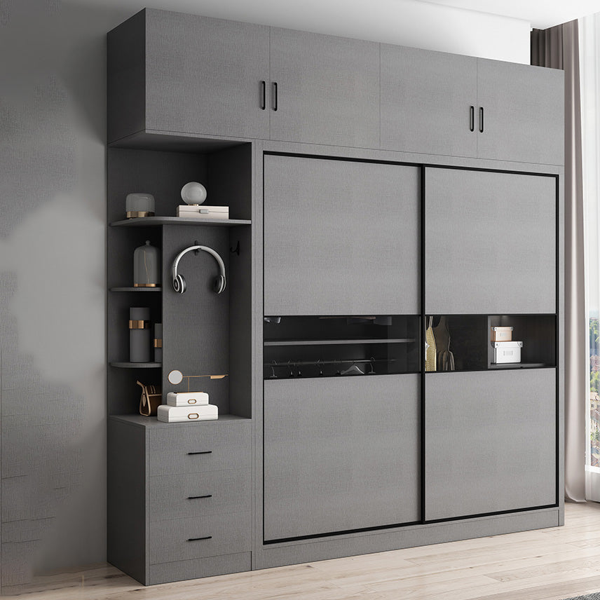 Asta di guardaroba in legno di colore grigio incluso armadio guardaroba con porta scorrevole