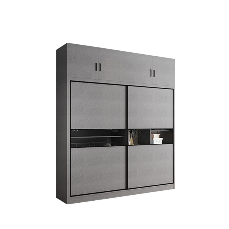 Asta di guardaroba in legno di colore grigio incluso armadio guardaroba con porta scorrevole