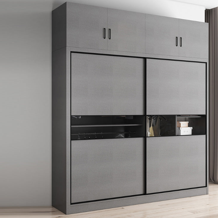 Asta di guardaroba in legno di colore grigio incluso armadio guardaroba con porta scorrevole