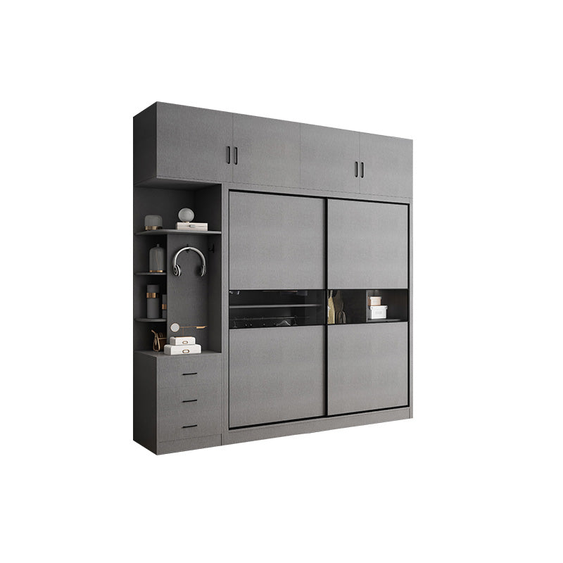 Asta di guardaroba in legno di colore grigio incluso armadio guardaroba con porta scorrevole