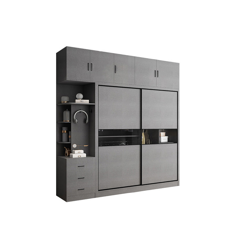 Asta di guardaroba in legno di colore grigio incluso armadio guardaroba con porta scorrevole