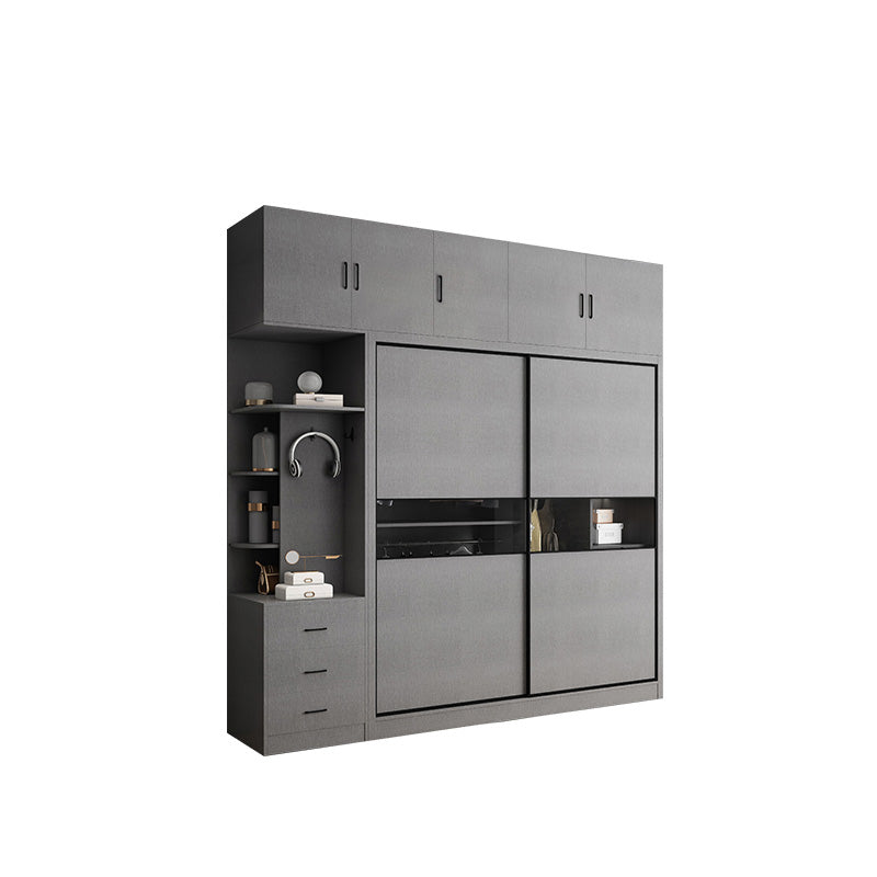 Asta di guardaroba in legno di colore grigio incluso armadio guardaroba con porta scorrevole