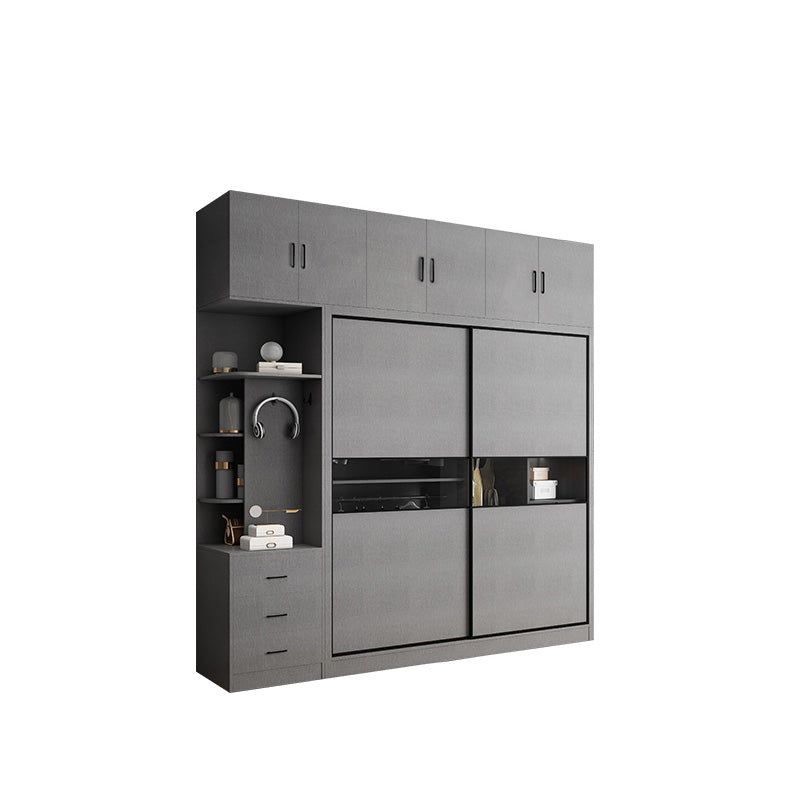 Asta di guardaroba in legno di colore grigio incluso armadio guardaroba con porta scorrevole