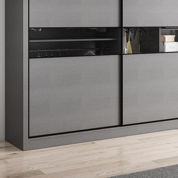 Asta di guardaroba in legno di colore grigio incluso armadio guardaroba con porta scorrevole