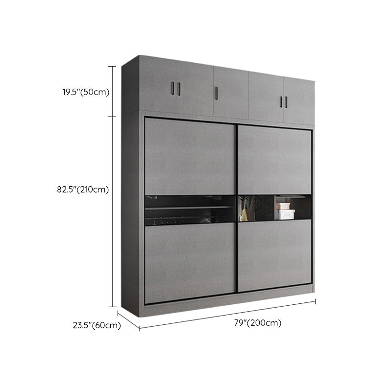 Asta di guardaroba in legno di colore grigio incluso armadio guardaroba con porta scorrevole