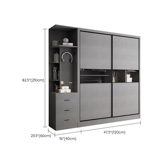 Gray Colour Wooden Wardrobe Rod Included Wardrobe Wardrobe Closet with Sliding Door