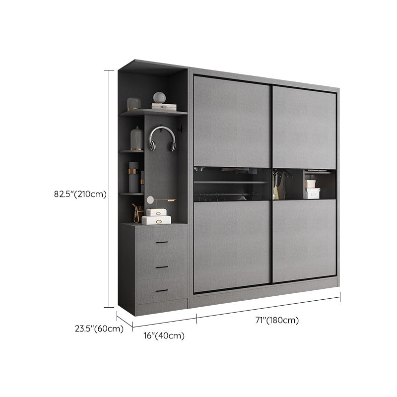Asta di guardaroba in legno di colore grigio incluso armadio guardaroba con porta scorrevole