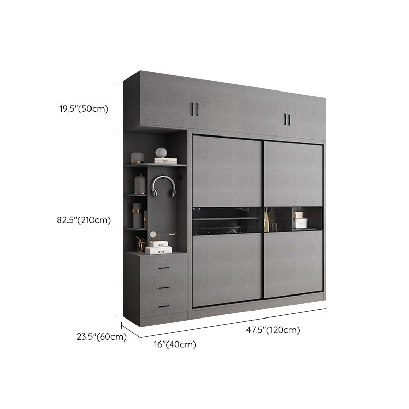 Asta di guardaroba in legno di colore grigio incluso armadio guardaroba con porta scorrevole