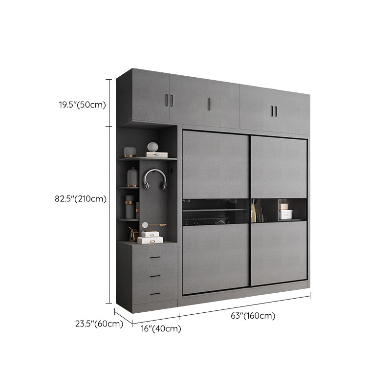 Asta di guardaroba in legno di colore grigio incluso armadio guardaroba con porta scorrevole