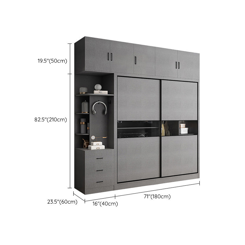 Asta di guardaroba in legno di colore grigio incluso armadio guardaroba con porta scorrevole