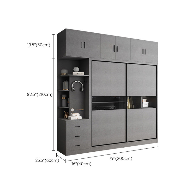 Asta di guardaroba in legno di colore grigio incluso armadio guardaroba con porta scorrevole