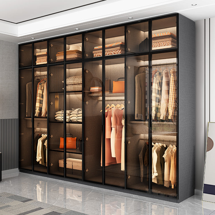 Modern Glass Wardrobe Cloth Rod Included Wardrobe Closet without Light Clearhalo 'Armoires & Wardrobes' 'armoires_wardrobes' 'Bedroom Furniture' 'furn' 'furn_armoires_wardrobes' 'Furniture' 6565398