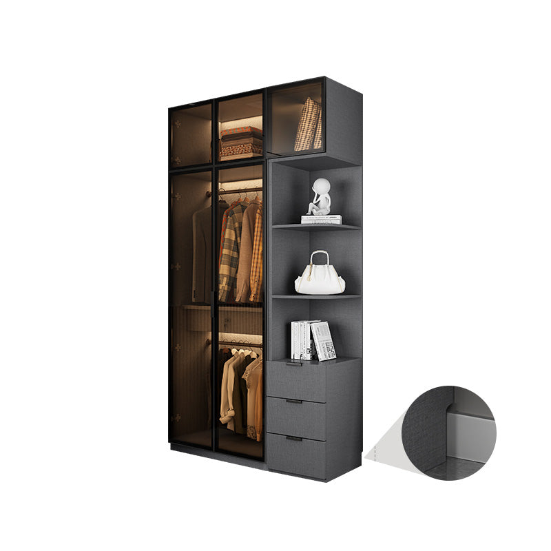 Modern Glass Wardrobe Cloth Rod Included Wardrobe Closet without Light Armoires& Sideboard& Top Cabinet Clearhalo 'Armoires & Wardrobes' 'armoires_wardrobes' 'Bedroom Furniture' 'furn' 'furn_armoires_wardrobes' 'Furniture' 6565402