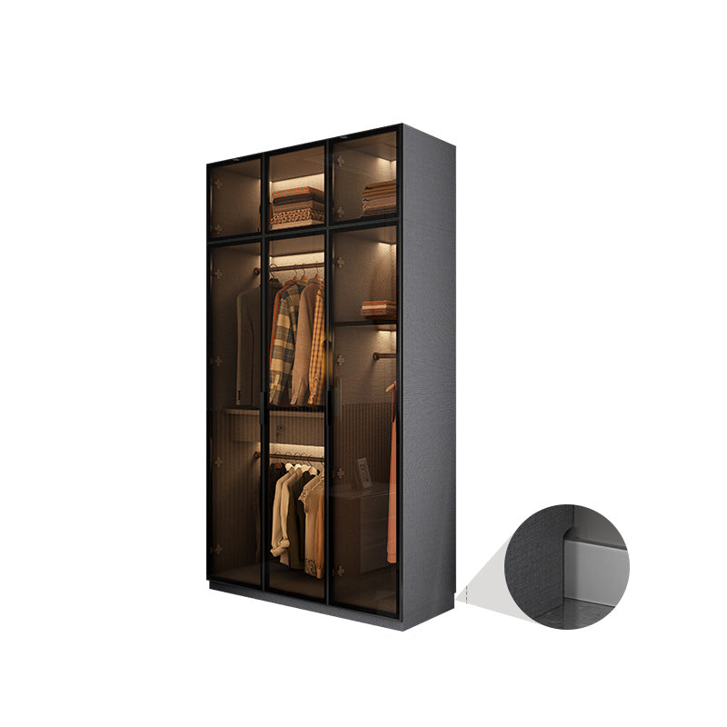 Modern Glass Wardrobe Cloth Rod Included Wardrobe Closet without Light 47"L x 22"W x 77"H Armories & Top Cabinet Clearhalo 'Armoires & Wardrobes' 'armoires_wardrobes' 'Bedroom Furniture' 'furn' 'furn_armoires_wardrobes' 'Furniture' 6565407
